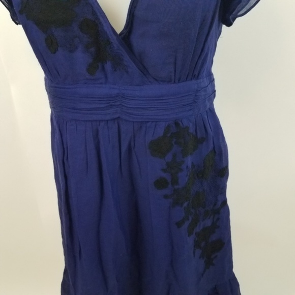 Anthropologie Lithe Blue Dress Black Lace Trim - Picture 3 of 6